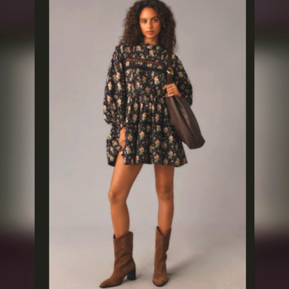 NWT Anthropologie Pilcro Long-Sleeve Mock-Neck Swing Mini Dress XL Black 🖤